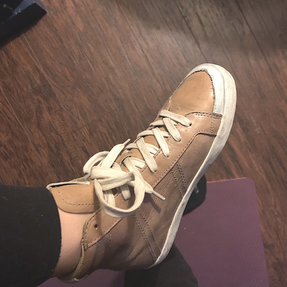 Taupe FRYE leather hightop tennis shoes